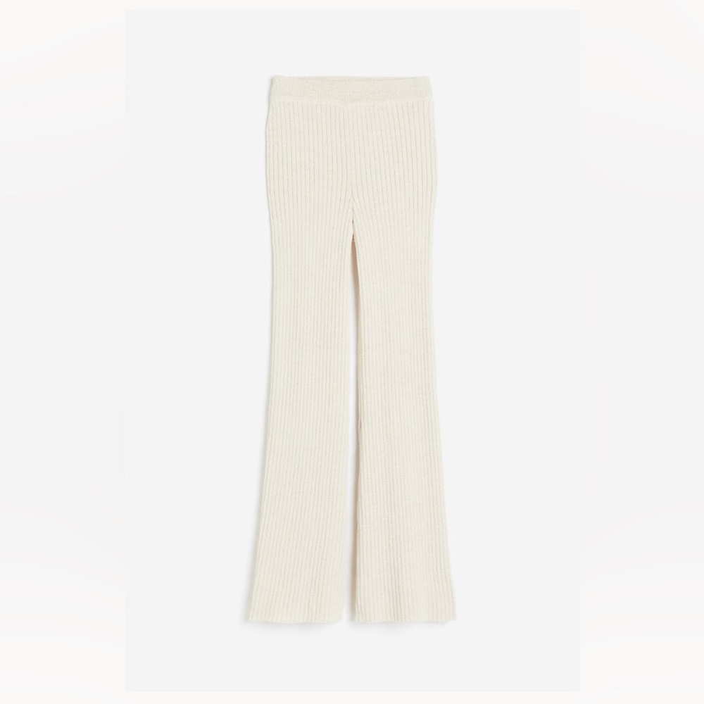 H&M flared rib-knit pants in light beige